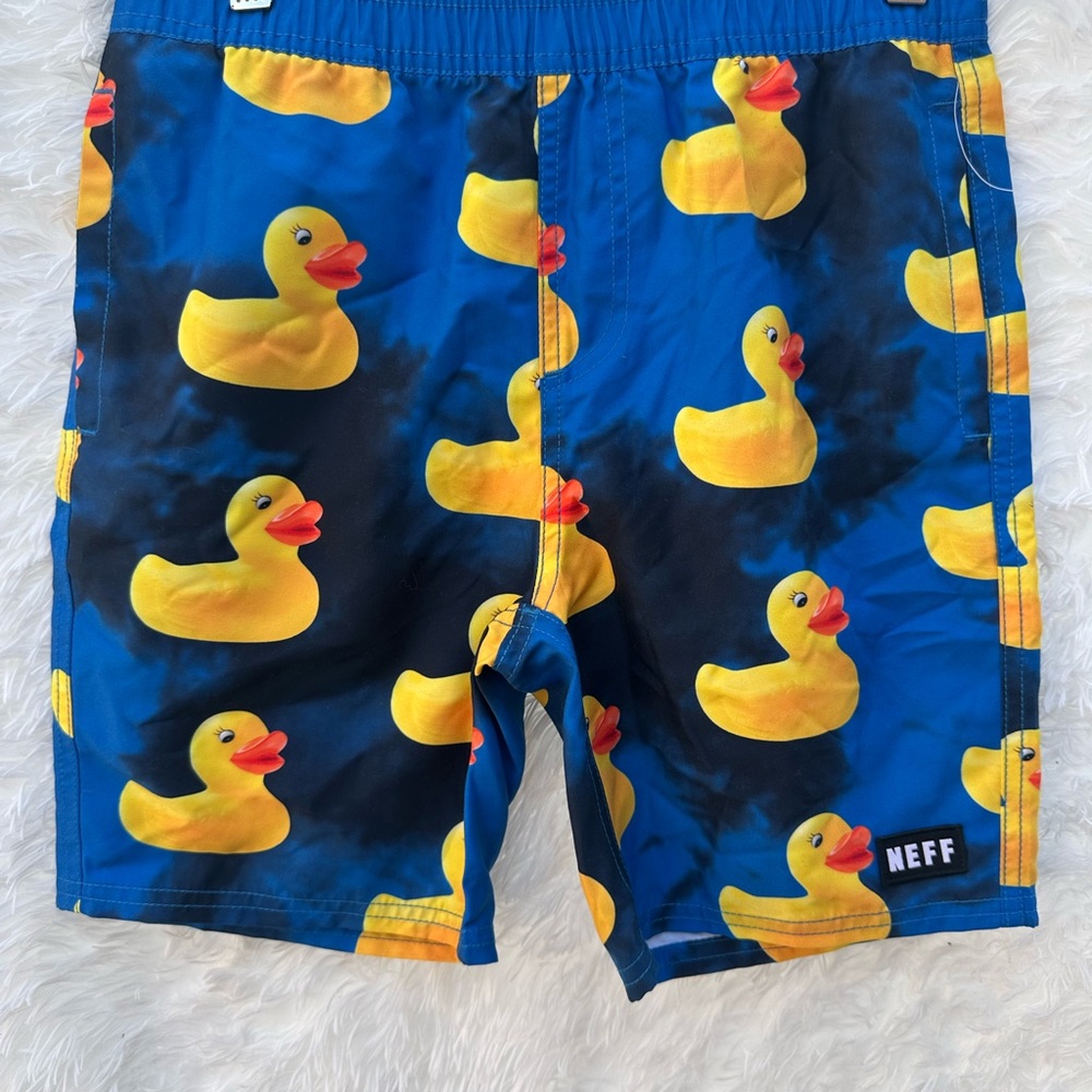 Neff Kids Swim Shorts - Blue and Yellow Duck Print